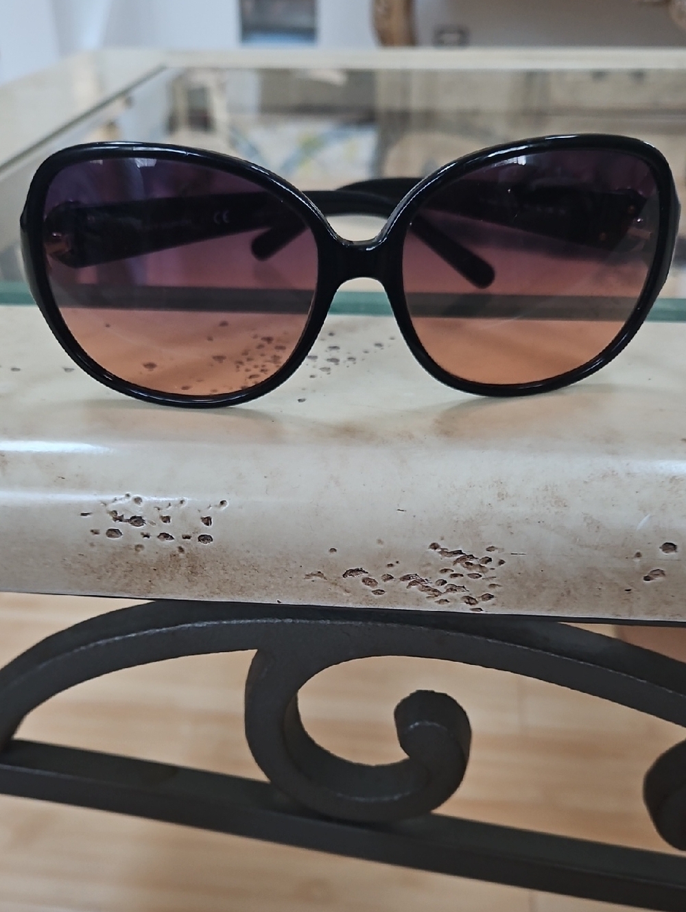 Tory Burch Black Frame Sunglasses with Gradient Brown-Orange Lenses
